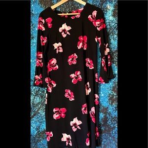 Tommy Hilfiger Size 6 Black Floral Bell-sleeve Dress